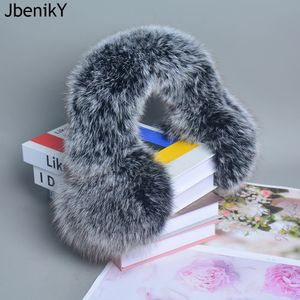 Winter Natural Real Fur Earmuffs Plush Warm Decorate Women Cute Solid Ear Warmer Headphones Neck Bib Scarf Dual Purpose 240108