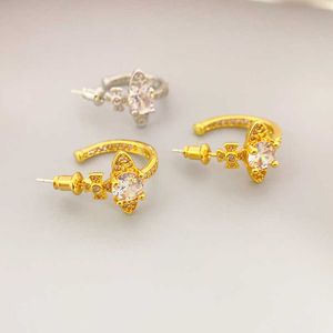 2024 Designer Xitai Queenjewellery Stud French Trendy Saturn Studded Diamonds Fashionable 925 Silver Needles Simple and Cool Versatile Earrings