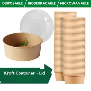 Kraft Paper Salad Bowl Miska jednorazowa Wyjmowanie pojemnika na żywność solidne ecofriendly do przygotowania posiłków i wielokrotnego użytku 240108