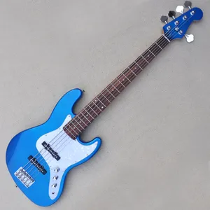 Metal Blue 5 Strings Electric Bass Guitar med 20 freter Rosewood Freboard anpassningsbara