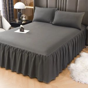 Nonslip Solid Color Bed Skirt Korean Bedspread Sheet Protective Cover Set of Three 12cm15180x200x220cm 240109