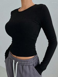 Kvinnors T -skjortor Autumn Winter Casual Basic Tees for Women Solid Long Sleeve Shirt Elegant Round Neck Slim Tops Korean 2024 Streetwear