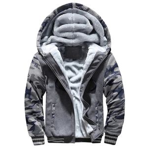 Mens Fashion Winter Camouflage Hooded Sweatshirts Cardigan Man Plush Thickened Warm Hoodies Jackets Coats 240109