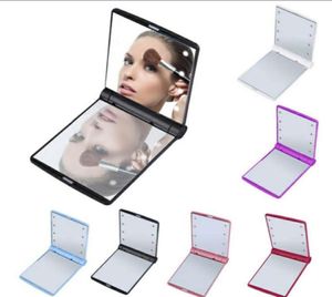 Makeup Mirrors Mini Portable Folding Compact Hand Cosmetic Make Up Pocket Mirror med 8 LED Light for Women Girls5493943