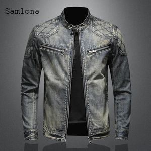 Kurtki 2022 NOWOŚĆ Spring Autumn Men Men Dżins Mash Modna Slim Fits Motocycle Jean Denim Jacket Patchwork Multi Zipper Sexy Men Clothing