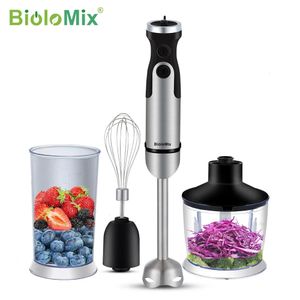 BioloMix 1200 W 4-in-1-Stabmixer, Mixer, Gemüse, Fleischwolf, 800 ml Zerkleinerer, Schneebesen, 600 ml Smoothie-Becher 240109