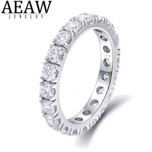 AEAWソリッド14Kホワイトゴールドラウンドラボ栽培ダイヤモンドCVD HPHT Enternity Full Diamond Band 2.5mm 1.5ctw DF女性240108