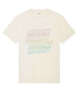 24ss Isabel Marant Yeni Tasarımcı Pamuklu Tişört Klasik Sıcak Mektup Yuvarlak Boyun Gevşek Kazak Tees Sıradan çok yönlü kadınlar delikli kısa kollu tişört üstleri