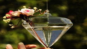 Kształt diamentowy krystaliczne wazony szklane wazony całe kwiaty dekoracja wiszące kwiaty doniczki ślubne prezenty 9553203