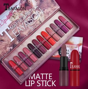 Matte Lipstick Set Gift 12pcs Lot Waterproof Długujący MAQUILLAJE Whole CosmeticBeauty Makeup Kit284p9826065