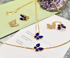 Marca pura 925 prata esterlina jóias para mulheres azul lapis borboleta conjunto de jóias de casamento brincos colar pulseira rrings7629002