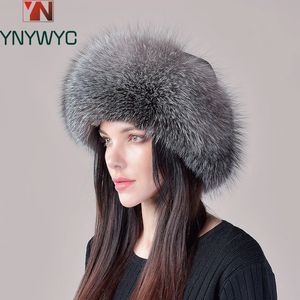100 Natural Fur Hat Fashion Women Cap Tjock vinter varm kvinna för med öronmuffar 240108