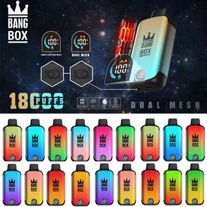 Original Bang Box 18000 puffs engångsvapspenna 26 ml Förfyllda patroner Pods laddningsbart batteri 18K Puffs Smart Screen Vapor Juice Dual Mesh Coil Devices