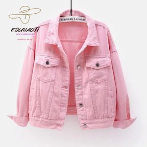 Frauen Denim Jacke 12 Farbe Kurze Koreanische Lose Mantel Frühling Herbst Oversize Casual Revers Tops Oberbekleidung S-4XL Frau Kleidung 240104