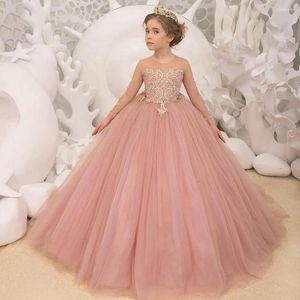 Mädchen Kleider Elegante Rosa Spitze Baby Kind Blumenmädchen Kleid Mutter Tochter Passende Kleidung Geburtstag Festzug Kleid Pografie