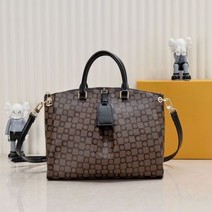 Leather Tote Shopping Bag Chessboard Grid Large Handbags Double Zipper Leather Handle Key Lock Removable Strap Designer Shoulder Bags 45987 45986