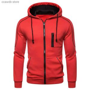 Felpe con cappuccio da uomo Felpe con cappuccio da uomo Giacche Slim Fit Giacca con cerniera con cappuccio Maschile Solid Caost Addensare calde felpe con cappuccio Cappotto Abbigliamento da uomo Top Nero Rosso T240110