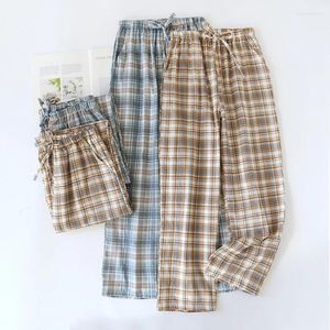 Women's Sleepwear Spring And Summer Cotton Thin Loose Oversized Couples Checkered Printed Pajama Pants For Men's