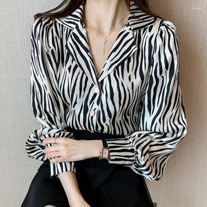 Women's Blouses Shirts 2024 Fall Fashion Chiffon Button Notched Long Sleeve Ladies Tops Woman Leopard Blouse Print Shirt Top