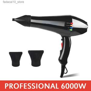 Secadores de cabelo 6000W Secador de cabelo profissional Secador de cabelo para salão de beleza Vento forte de alta velocidade 6 engrenagens Ventilador leve de baixo ruído com 2 bicos Q240109