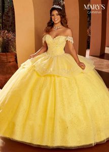 Dresses Yellow Appliqued 2023 Quinceanera Dresses Off The Shoulder Beaded Ball Gown Lace Sweet 16 Dress Party Wear Prom Evening Gowns