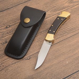 BK Classic 112 AUTO Tactical Folding Knife 440C Satin Blade Ebony/Brass Head Handle EDC Pocket Knives With Leather Sheath Gift Knifes