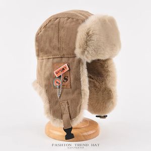 Bomber hatt män kvinnor tjock varm rysk ushanka päls mode manlig kvinnlig vinter svart grå öronflap skid cap y240108