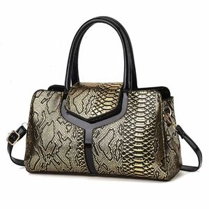 Snake Skin Pattern Luxury Boston Bag Portable High Quality Single Shoulder PU Crossbody Commuting Satchel Leather Handbag 240108