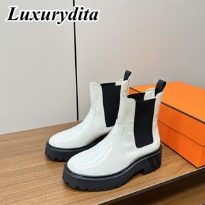 High quality designer womens long boots luxury thick sole high heel leg Martin boots fashion leather over ankle boots over knee socks boots Chelsea boot H heel YMHM 005