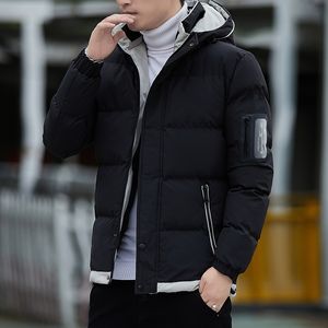 Men's cotton jacket, winter new youth mid length hooded down jacket, men's