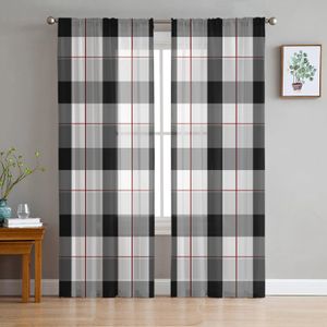 Black Grey Plaid Window Tiul Curtain do salonu sypialnia El luksusowa dekoracja Sheer 240109