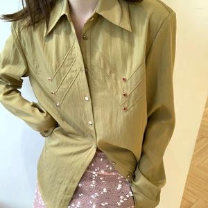 Kvinnors blusar 2024 Höst/vinter ingefära dekorativ skjorta elegant lös enstaka topp för kvinnor