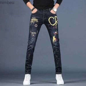 Herr jeans korea version mens svart blå jeanshigh kvalitet smala repor jeanslight lyx tryck jeansstylish sexig street jeans; l240109