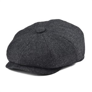 Caps Botvela Tweed Wool 8 Piece Black Herringbone Newsboy Cap Men Classic 8quarter Panel Style Flat Caps Women Beret Hat