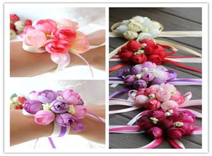 DHL Wholsesle Wrist Corsage Bridesmaid Sisters Hand Flowers Artificial Silk Lace Bride Flowers for Wedding Party Decorati9479330