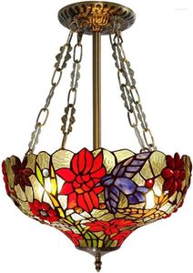 Chandeliers 16 Inch Wide Stained Glass Shade Ceiling Light Fixture 3 Vintage Romantic Pendant Hanging Lamp For Dining Room Kitchen