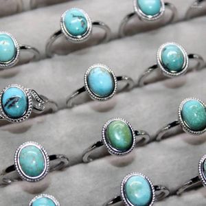 Cluster Rings 3rings/set AKAC Stone Size Approx6 8mm Natural Turquoise White Copper Adjustable Ring Wholesale Send Randomly