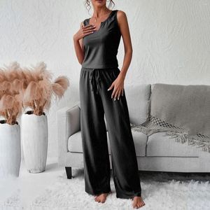 Women's Two Piece Pants Casual Womens Peice Sets Solid Color Tank Top Drawstring Loose Long Women Tracksuit Workout Clothes For