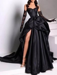 Klänningar svart kväll maskerad klänning stropplös hög split satin aline långa prom formella klänningar engagemang slitskrokar de soiree vestidos d