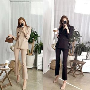 Kvinnors tvåbitar byxor 2 Set Womens Outfits Autumn Casual Fashion Solid Color Black Slim Loose Office Ladies Professional Ol Suit