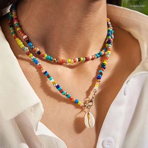 Pendant Necklaces Summer Conch Colour Beading Double Clavicle Necklace For Men Women Geometry Beads Choker Bohemian Jewelry Accessory