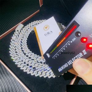 Naszyjniki wiszące designerskie łańcuch biżuterii Naszyjnik dla mężczyzn 10-14 mm Moissanite Bransoletka Sier Cuban Link Pass Tester Gra V Otspo