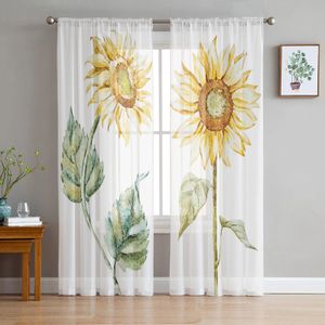 Słonecznika akwarela biała kurtyna do salonu sypialnia Drape Draph Kitchen Tiul Curtains Essentials 240109