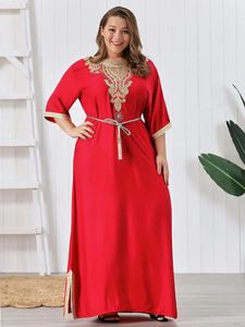 プラスサイズのビンテージラインストーン刺繍イスラム教徒ドレス女性特大の半袖ロングドレス中東アラビアンローブ布240108
