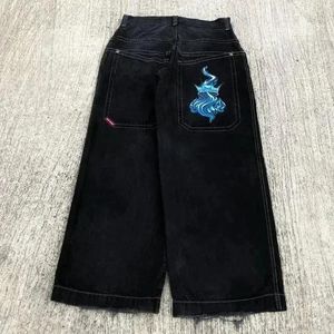 メンズデザイナージーンズレトロバギーハラジュクデニムJNCO Y2KメンズレディースローライズヒップホップブラックストレートワイドレッグパンツJNCOパンクパンクズボンストリートウェア208