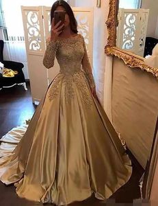 Dresses Prom Party Gown New Evening Dresses Formal Girls Pageant A Line Bateau Long Sleeve Satin Beaded Applique Plus Size Custom Lace Up
