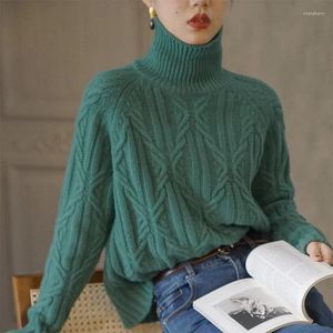 Kvinnors tröjor 100 Pure Mountain Cashmere Sweater Autumn and Winter High-End Twisted Loose Lazy Turtleneck