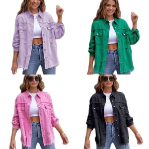 Spring Women Long Sleeve Ripped Loose Denim Jacket Fashion Mid Length Tassel Jeans Coat Casual Female Clothing S-XL 240108