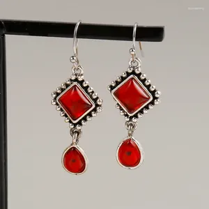 Dangle Earrings Personalized Retro Ruby Women's With Patchwork Water Drop Shaped Pendant