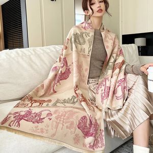 2023 Spring Autumn Striped Printing Pocket Soft Female Shawl Imitation Cashmere Women Cloak Lady Poncho Capes T206 240108